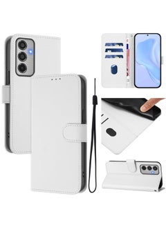 For Samsung Galaxy M35 5G Skin Feel Solid Color Leather Phone Case with Lanyard(White)