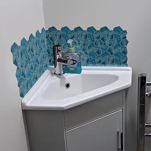 WallDesign Blue Acrylic Shell Tile Sticker - 2ft x 9.75 inch Waterproof Easy Clean Durable Vinyl Decorative Film for Kitchen Counter, Washbasin, Table, Wall, Cupboard-Self-Adhesive - Image 5
