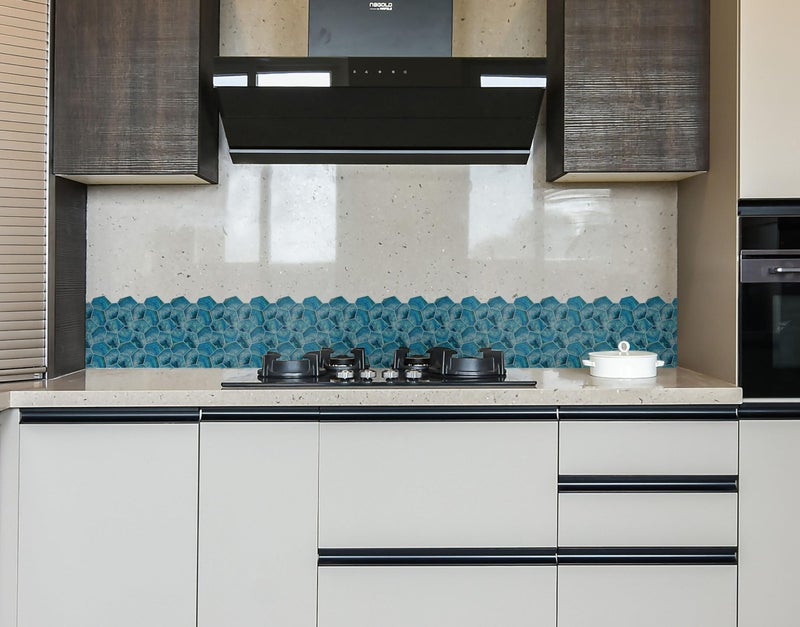 WallDesign Blue Acrylic Shell Tile Sticker - 2ft x 9.75 inch Waterproof Easy Clean Durable Vinyl Decorative Film for Kitchen Counter, Washbasin, Table, Wall, Cupboard-Self-Adhesive - Image 3
