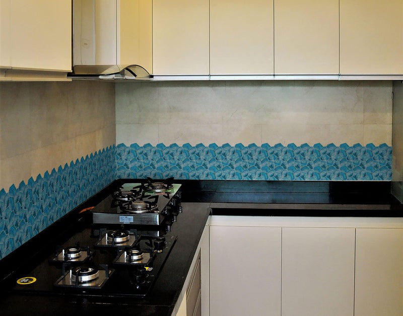 WallDesign Blue Acrylic Shell Tile Sticker - 2ft x 9.75 inch Waterproof Easy Clean Durable Vinyl Decorative Film for Kitchen Counter, Washbasin, Table, Wall, Cupboard-Self-Adhesive - Image 2