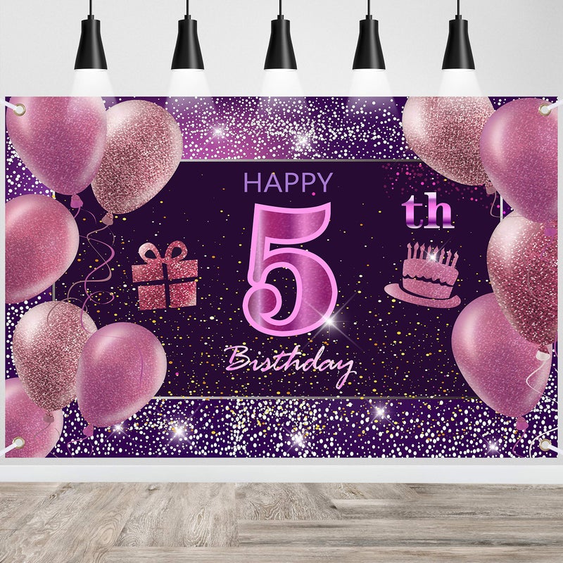 5th Birthday Decorations for Girls IMISI Happy Birthday Banner Pink Decorations for A Party Birthday Backdrop for Women
