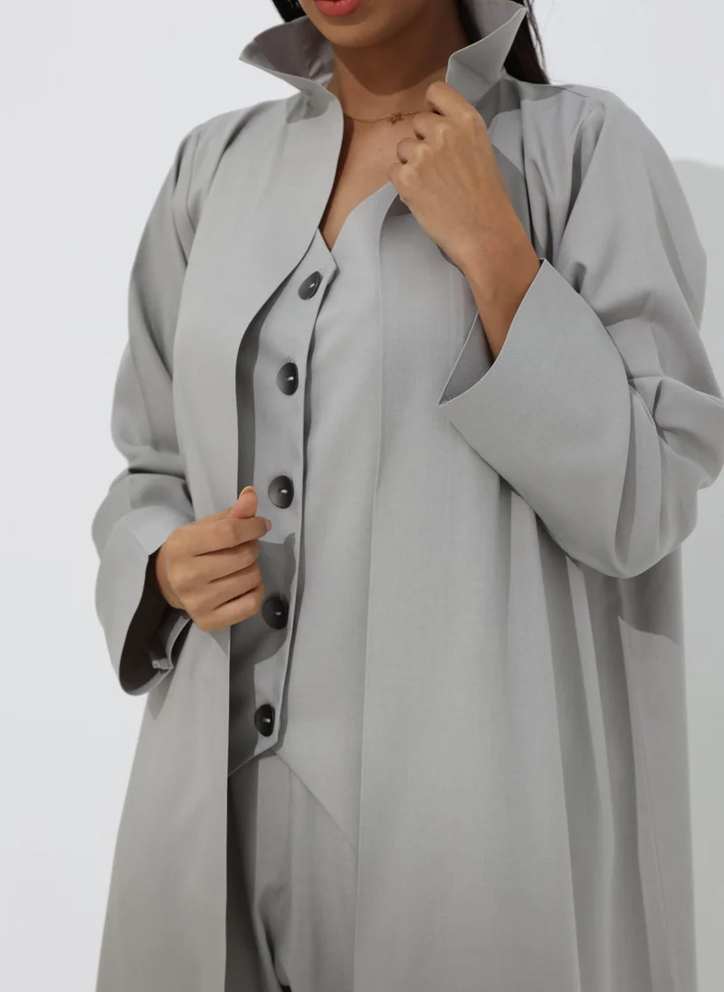 Meem by Mariyah Grey Abaya set with vest and pants