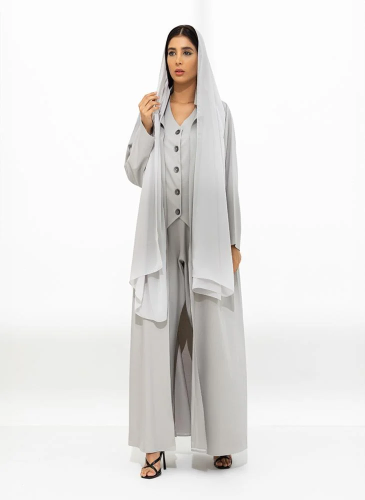 Meem by Mariyah Grey Abaya set with vest and pants