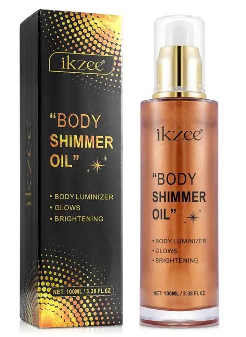 IKZEE - Bronze Gold Body Shimmer Oil 100ml Body Shimmer Lotion Glow Oil Body Luminizer Oil Glow Lotion for Brightening Body Long Lasting Shimmering Body Oil for Body & Face No.03 - Image 1