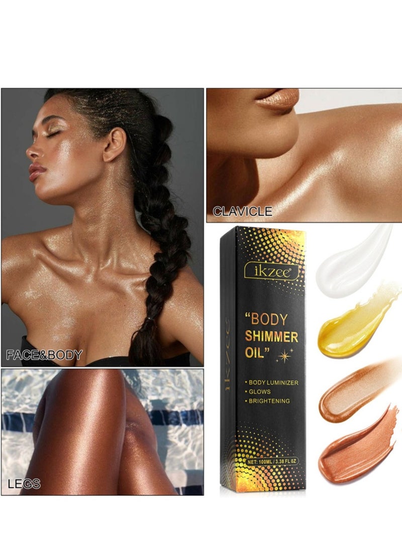 IKZEE - Bronze Gold Body Shimmer Oil 100ml Body Shimmer Lotion Glow Oil Body Luminizer Oil Glow Lotion for Brightening Body Long Lasting Shimmering Body Oil for Body & Face No.03 - Image 1