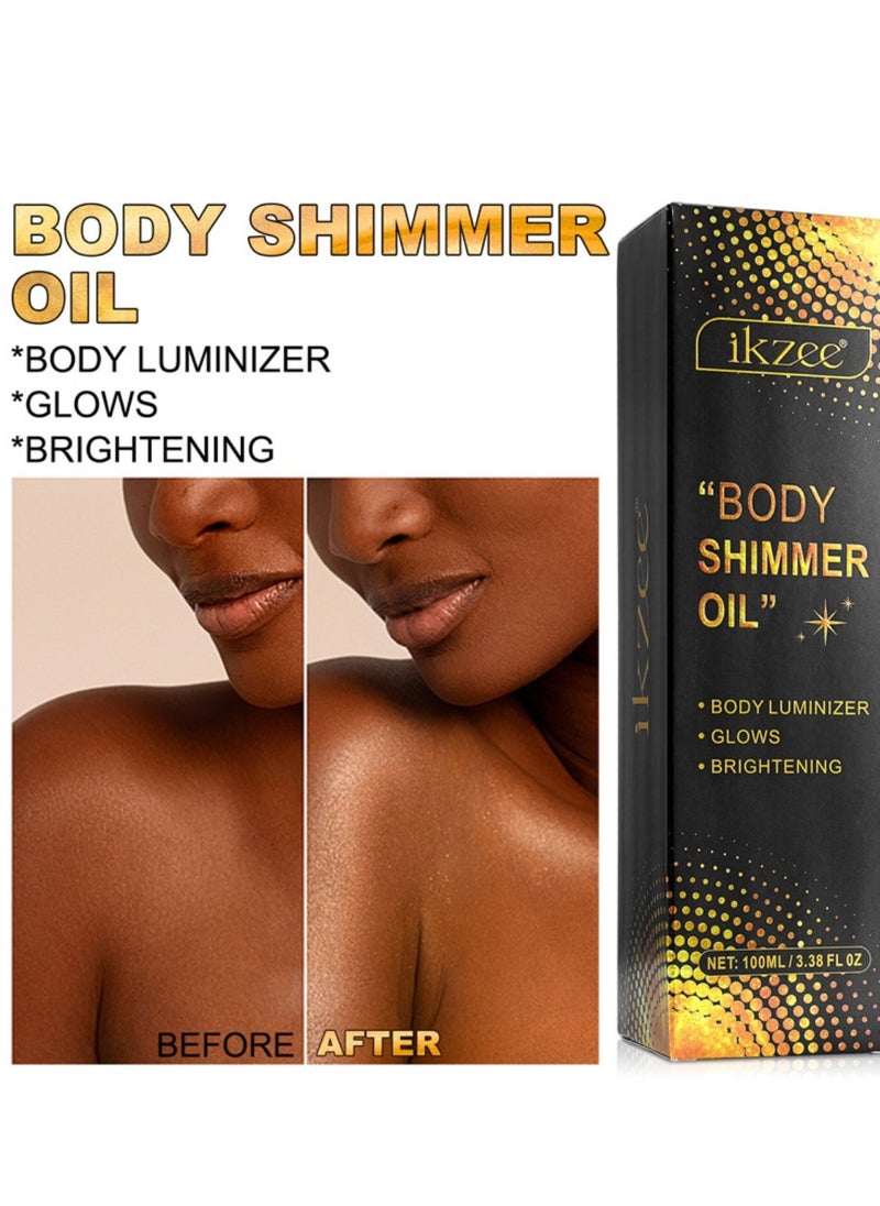 IKZEE - Bronze Gold Body Shimmer Oil 100ml Body Shimmer Lotion Glow Oil Body Luminizer Oil Glow Lotion for Brightening Body Long Lasting Shimmering Body Oil for Body & Face No.03 - Image 1