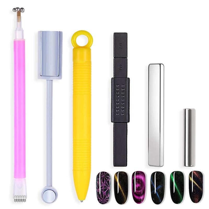 SILPECWEE 6Pcs Nail Magnet 3d Cat Eye Magnet for Nails Dual-Ended Magnetic Stand Nail Polish Pens Nail Design Tools Nail Art Accessories for DIY& Salon - Image 1