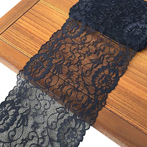LUMKET 6 Inches Wide Stretchy Lace Ribbon Elastic Trim Fabric with Floral Pattern for Bridal Wedding Decorations , Sewing DIY Making and DIY Crafts-5 Yards (908 Black) - Image 5