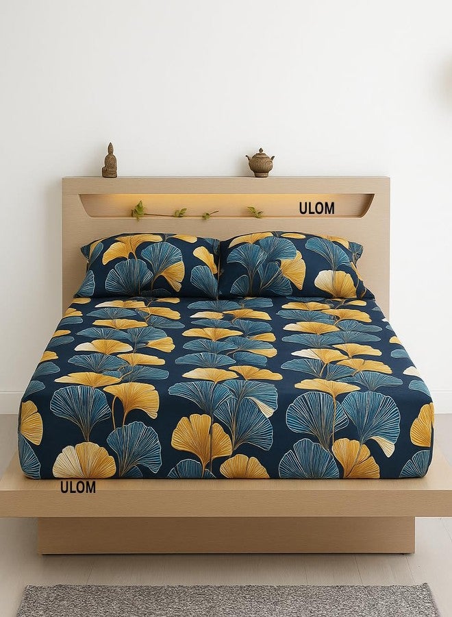 ULOM 220 TC Elastic Fitted Double King Size Bed Cotton Bedsheets with 2 Pillow Covers - King Size 78" x 72" Lruxurious Bedding Set for Ultimate Comfort and Style (Blue, Fitted - 72"x78" King) - Image 2