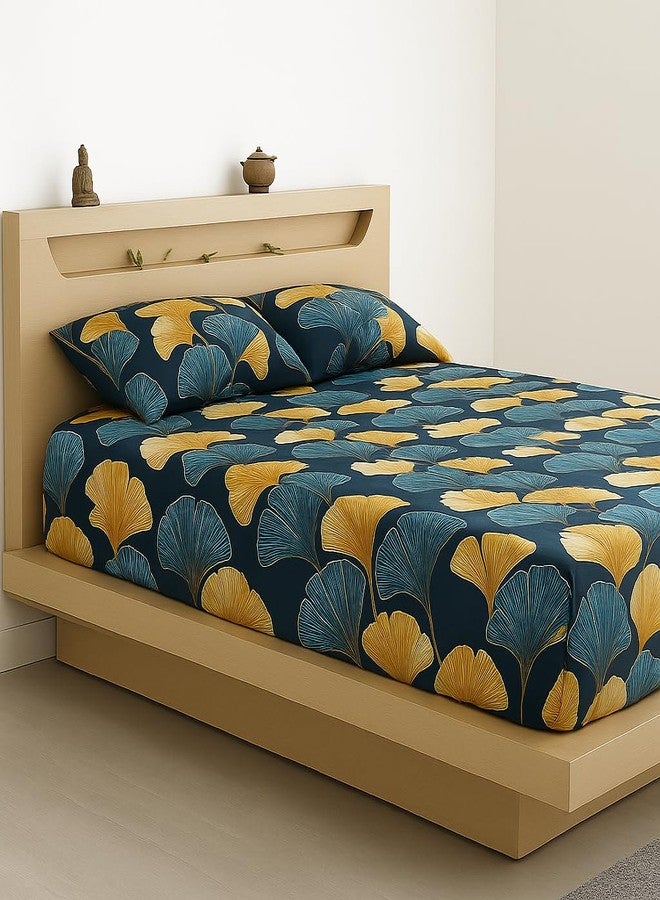 ULOM 220 TC Elastic Fitted Double King Size Bed Cotton Bedsheets with 2 Pillow Covers - King Size 78" x 72" Lruxurious Bedding Set for Ultimate Comfort and Style (Blue, Fitted - 72"x78" King) - Image 3