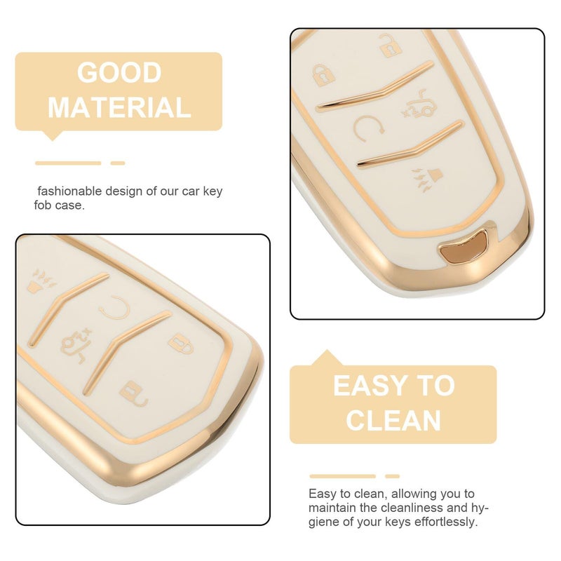 Luxury 5 Button White Key Fob Cover Protector With Gold Edge For Premium Cars - Image 4