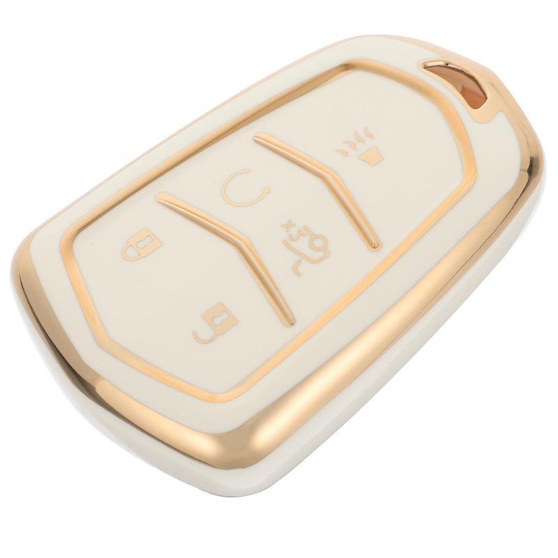 Luxury 5 Button White Key Fob Cover Protector With Gold Edge For Premium Cars - Image 2