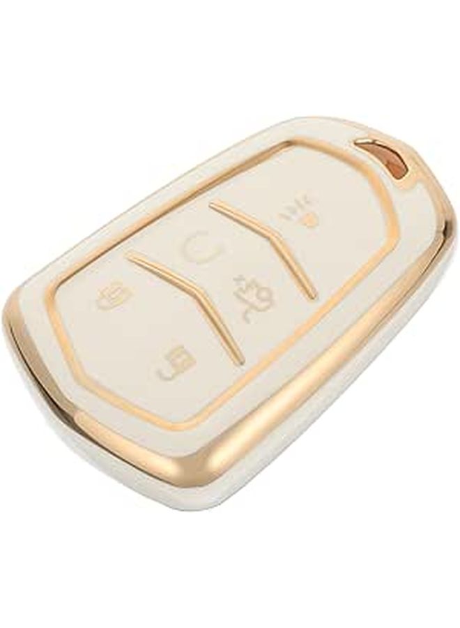 Luxury 5 Button White Key Fob Cover Protector With Gold Edge For Premium Cars - Image 1