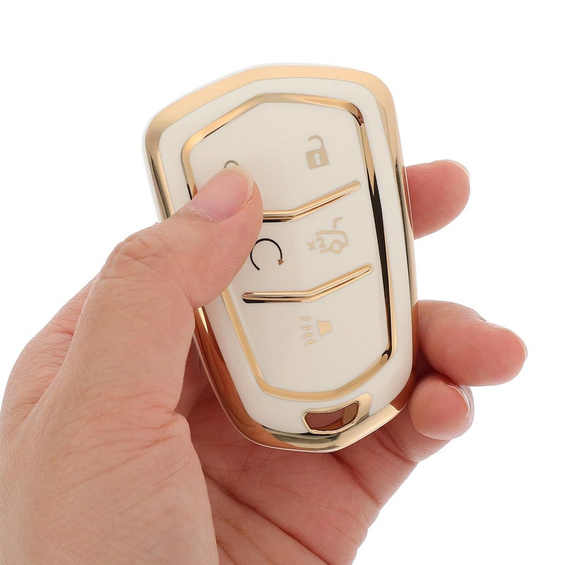 Luxury 5 Button White Key Fob Cover Protector With Gold Edge For Premium Cars - Image 5