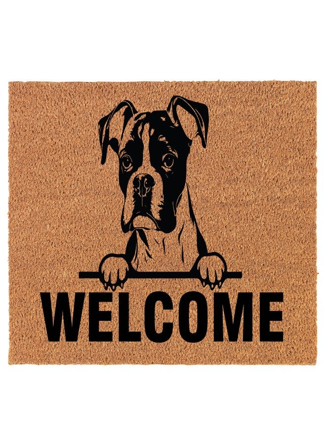 mip Welcome Doormat Coco Coir Door Mat Gift Welcome Peeking Boxer Dog (30" x 18") - Image 1
