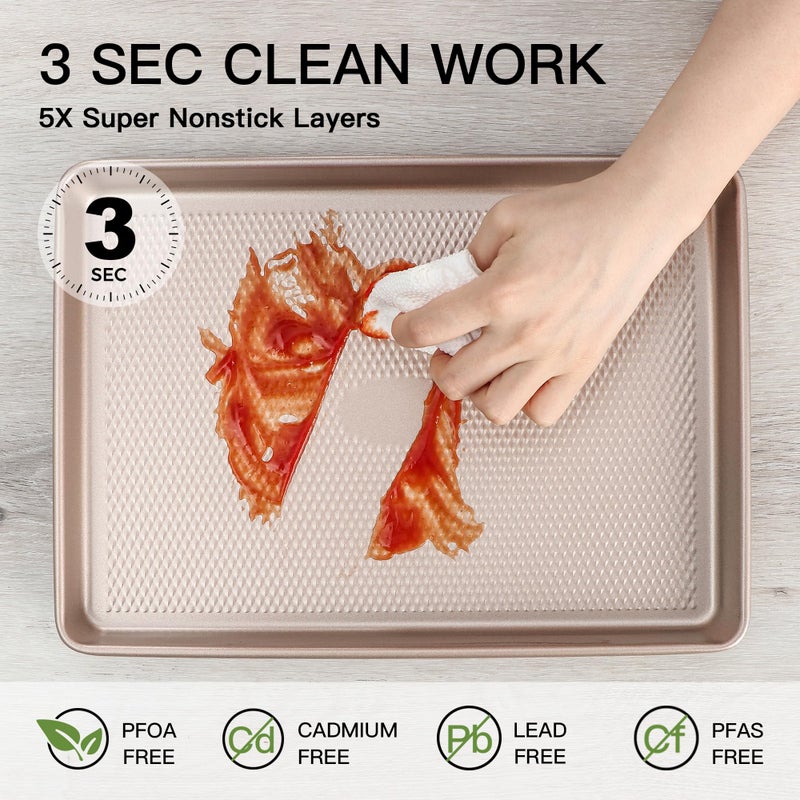 HONGBAKE 2 Pack Half Sheet Baking Pans,Non Stick Baking Sheet for Oven, 57% Thicker Carbon Steel Cookie Sheets for baking, 17.5" x 12" Cookie Trays - Image 5