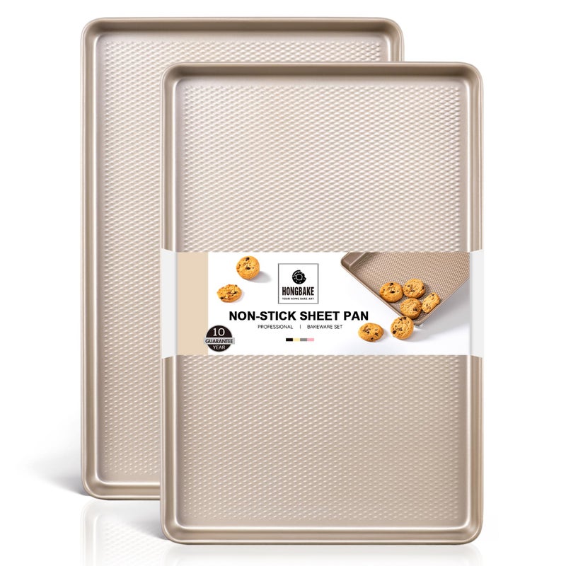 HONGBAKE 2 Pack Half Sheet Baking Pans,Non Stick Baking Sheet for Oven, 57% Thicker Carbon Steel Cookie Sheets for baking, 17.5" x 12" Cookie Trays - Image 1