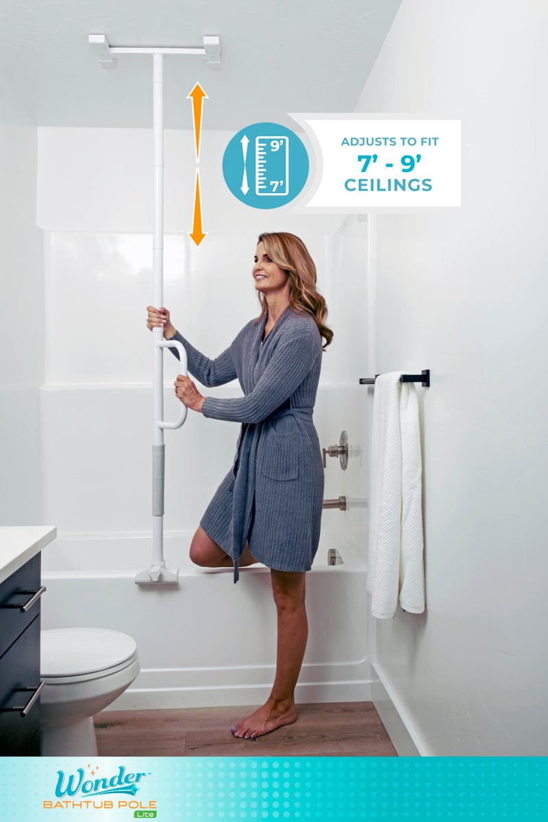 Stander Wonder Bathtub Pole Lite, Tub to Ceiling Grab Bar, Adjustable Shower Handle for Bathtubs, Clamp on Bathroom Safety Rail for Seniors, Elderly Adults, No Drill Installation, White - Image 2