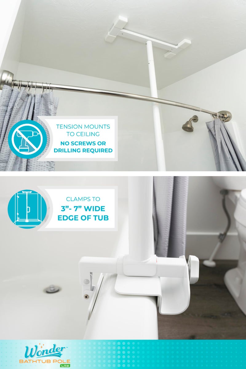 Stander Wonder Bathtub Pole Lite, Tub to Ceiling Grab Bar, Adjustable Shower Handle for Bathtubs, Clamp on Bathroom Safety Rail for Seniors, Elderly Adults, No Drill Installation, White - Image 5