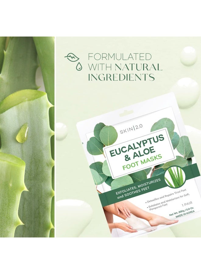Skin 2.0 Eucalyptus & Aloe Foot Masks - Moisturizes Tired, Dry & Cracked Feet, Exfoliating & Hydrating - Dermatologist Tested Korean Skincare - Clean Beauty, Cruelty-Free - 3 Pairs  - Image 4
