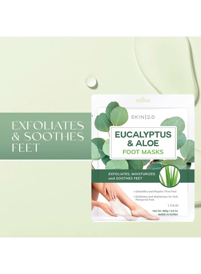 Skin 2.0 Eucalyptus & Aloe Foot Masks - Moisturizes Tired, Dry & Cracked Feet, Exfoliating & Hydrating - Dermatologist Tested Korean Skincare - Clean Beauty, Cruelty-Free - 3 Pairs  - Image 2