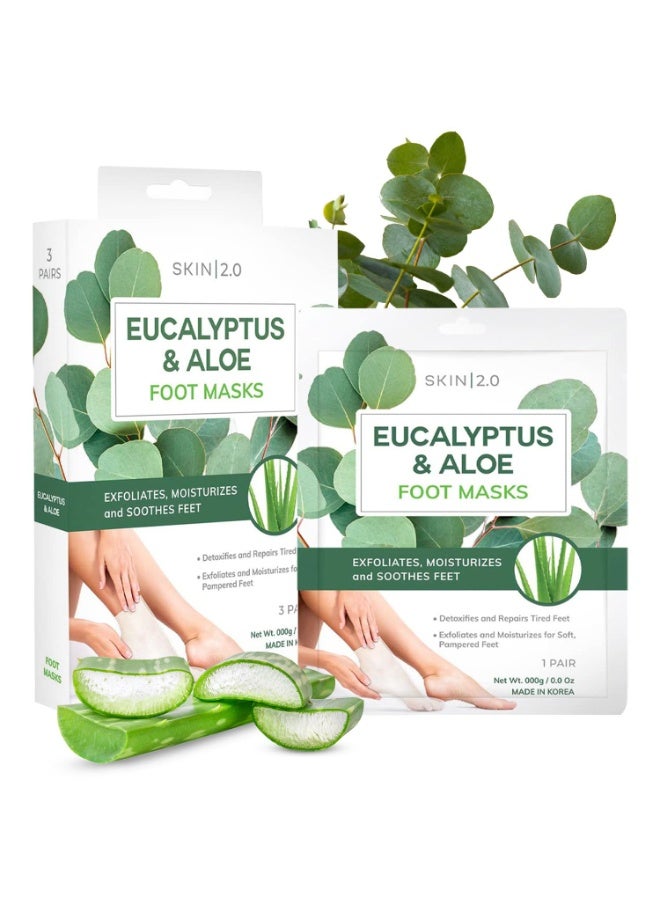 Skin 2.0 Eucalyptus & Aloe Foot Masks - Moisturizes Tired, Dry & Cracked Feet, Exfoliating & Hydrating - Dermatologist Tested Korean Skincare - Clean Beauty, Cruelty-Free - 3 Pairs  - Image 1