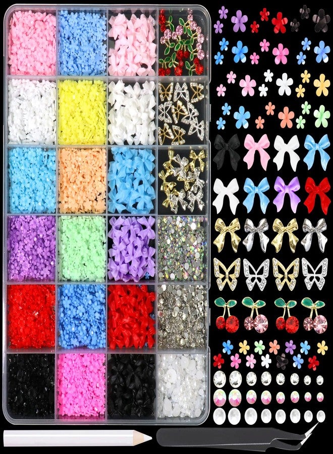 BELICEY 3D Nail Charms Set, Mix Color Flower Bow Nail Art Charms, Half Round Pearls Flatback Gems AB Rhinestones, Alloy Cherry Butterfly Charms for Nail Art DIY Crafts Manicure Supplies Accessories - Image 1