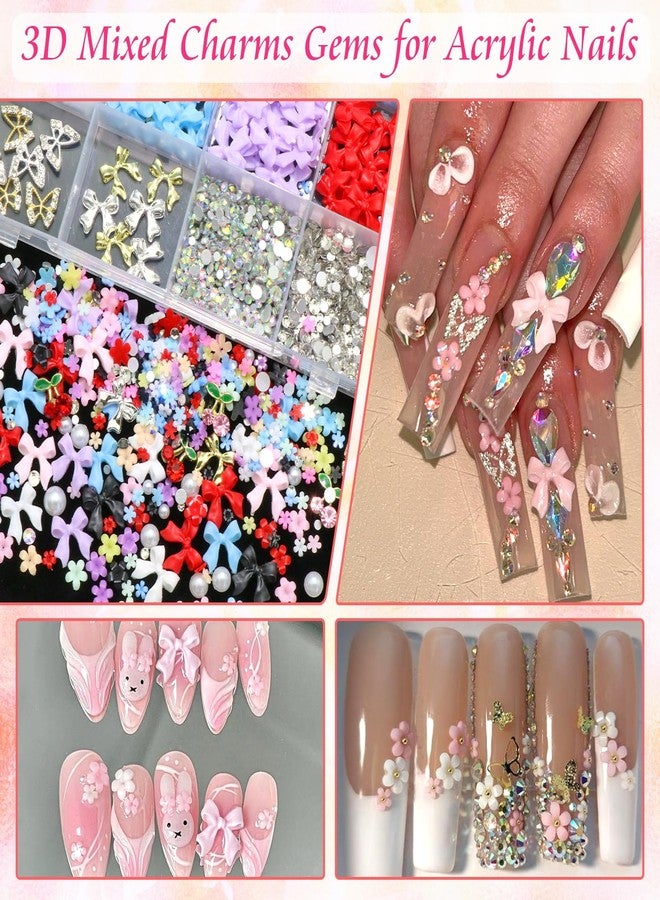 BELICEY 3D Nail Charms Set, Mix Color Flower Bow Nail Art Charms, Half Round Pearls Flatback Gems AB Rhinestones, Alloy Cherry Butterfly Charms for Nail Art DIY Crafts Manicure Supplies Accessories - Image 3
