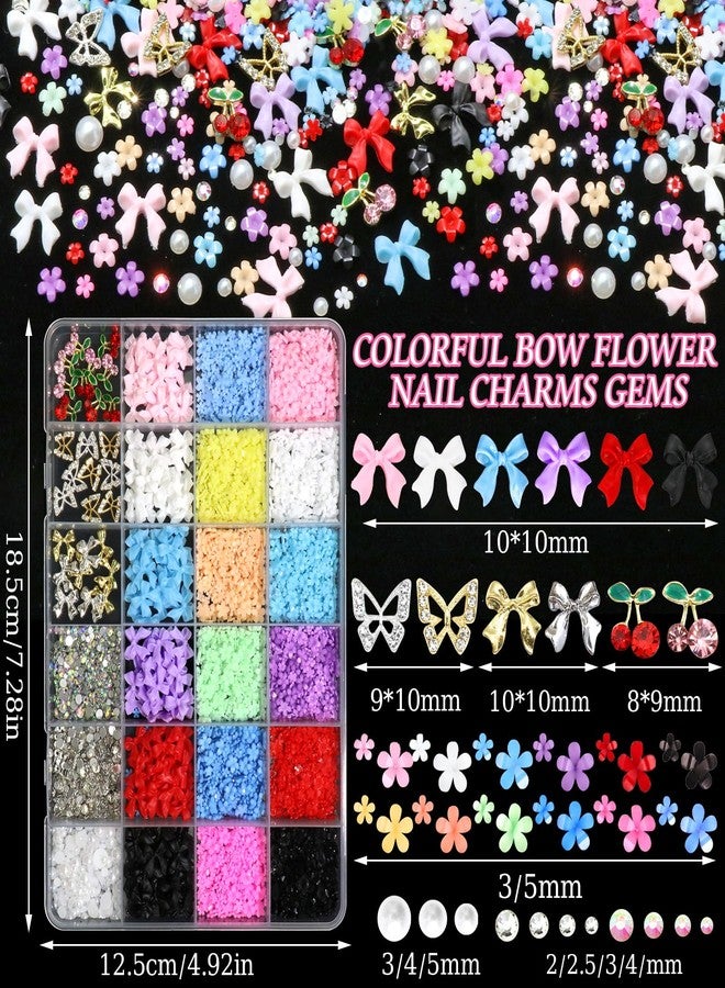 BELICEY 3D Nail Charms Set, Mix Color Flower Bow Nail Art Charms, Half Round Pearls Flatback Gems AB Rhinestones, Alloy Cherry Butterfly Charms for Nail Art DIY Crafts Manicure Supplies Accessories - Image 2