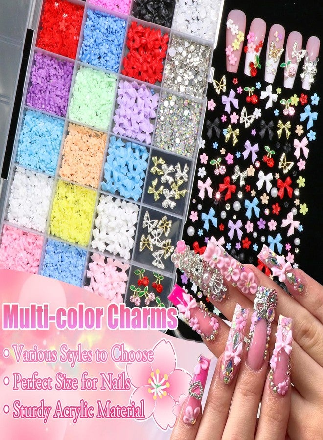 BELICEY 3D Nail Charms Set, Mix Color Flower Bow Nail Art Charms, Half Round Pearls Flatback Gems AB Rhinestones, Alloy Cherry Butterfly Charms for Nail Art DIY Crafts Manicure Supplies Accessories - Image 4