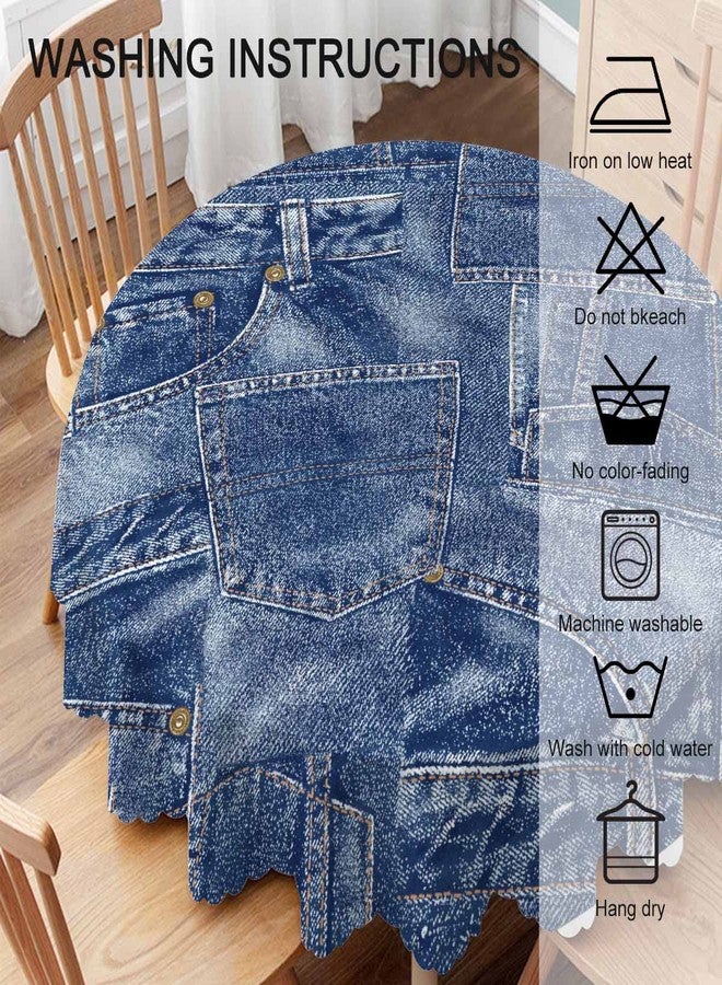 Yibeas Round Tablecloth 60 inch Denim Material Patchwork Tablecloth Fabric Apparel Indigo Miscellaneous Table Cloth for Dining Tables, Parties, Wedding and Banquet Decoration - Image 4