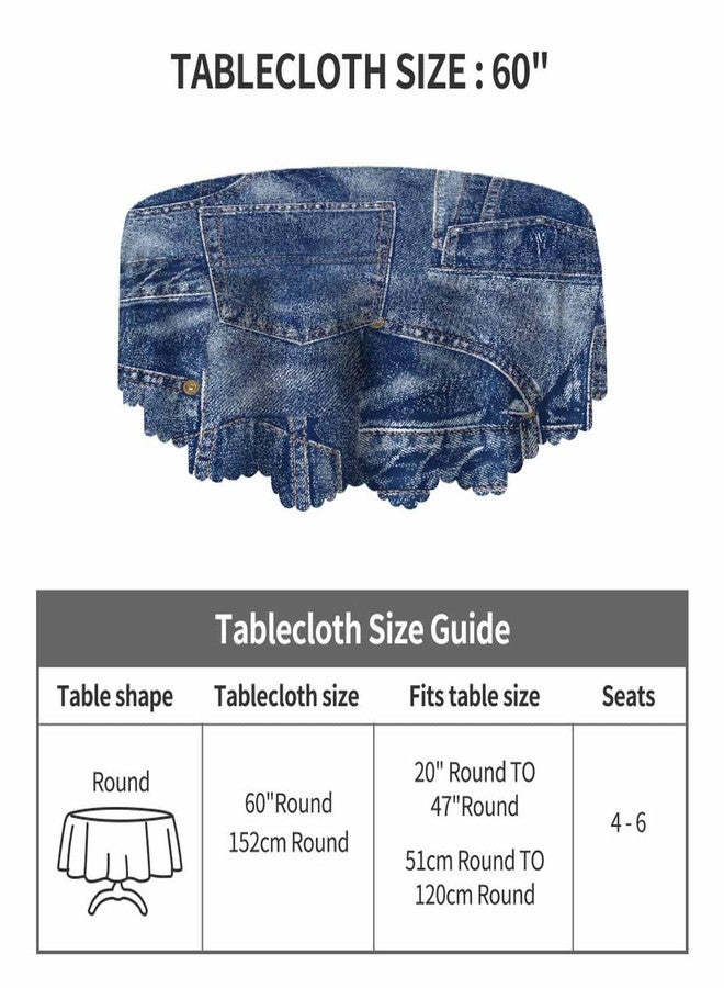 Yibeas Round Tablecloth 60 inch Denim Material Patchwork Tablecloth Fabric Apparel Indigo Miscellaneous Table Cloth for Dining Tables, Parties, Wedding and Banquet Decoration - Image 3