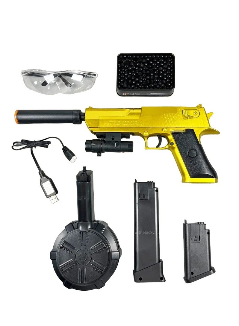 ألعاب ناسف جل كهربائي مسدس رصاص مائي كامل تلقائي يتضمن طبل ونظارات واقية لإصدار ترقية لعبة الفريق في الهواء الطلق للأعمار من 8 سنوات فما فوق (ذهبي) - Image 1