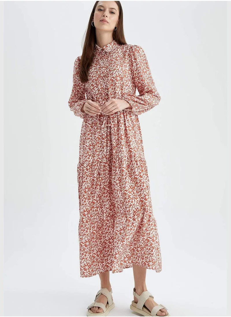 ديفاكتو Regular Fit Long Sleeve Floral Print Maxi Dress