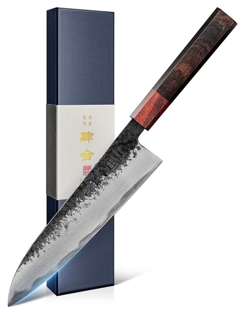 kanngou 8.27 Inch Japanese Chef Knife, 210MM Black Forged Japanese Knife with Red Sandalwood and Eboy Wood Handle, Gyuto Chefs Knives with Premium Gift Box (WA Series) - Image 1