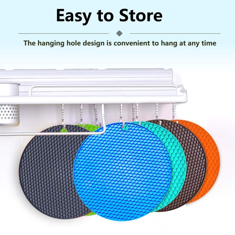 LogHog 5 Pack Silicone Pot Holder Trivet Mats Heatproof Trivets For Hot Dishes Nonslip Insulation Honeycomb Rubber Hot Pads For Countertop Extra Thick & Flexible Mats Heat Resistant Trivets (Multicolor) - Image 5