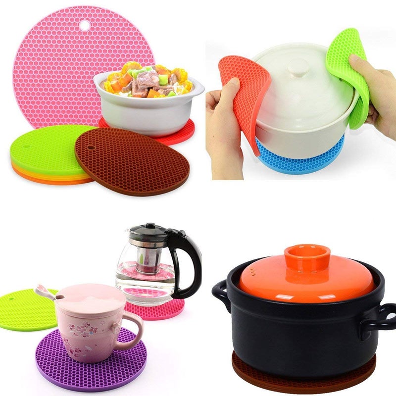 LogHog 5 Pack Silicone Pot Holder Trivet Mats Heatproof Trivets For Hot Dishes Nonslip Insulation Honeycomb Rubber Hot Pads For Countertop Extra Thick & Flexible Mats Heat Resistant Trivets (Multicolor) - Image 4
