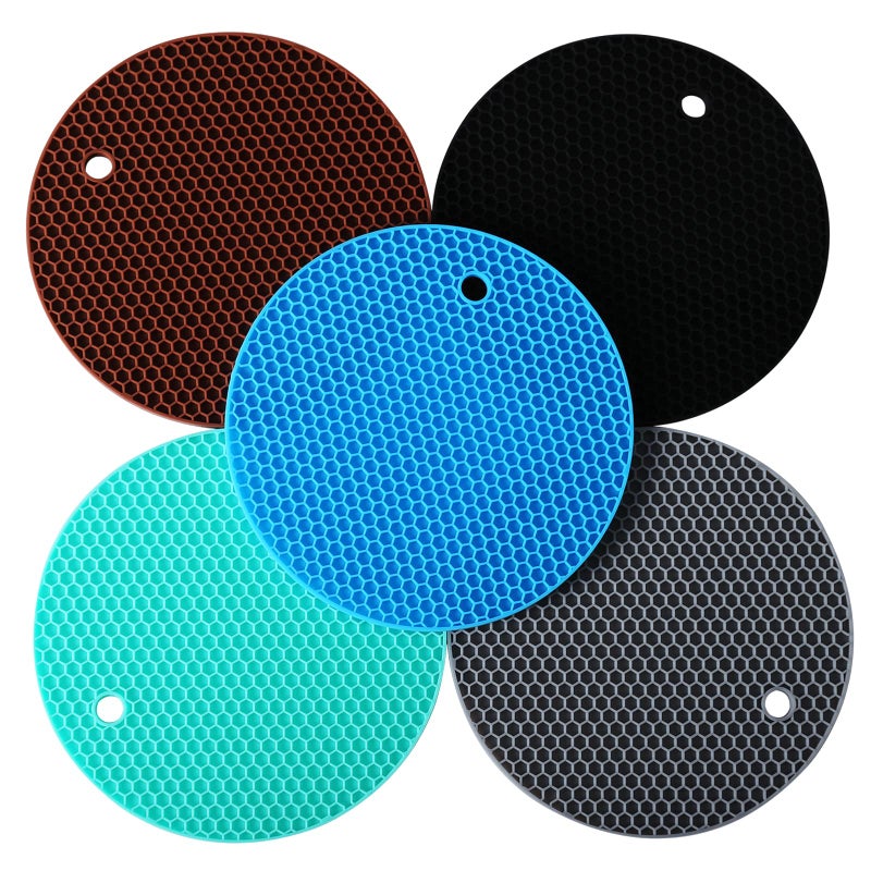 LogHog 5 Pack Silicone Pot Holder Trivet Mats Heatproof Trivets For Hot Dishes Nonslip Insulation Honeycomb Rubber Hot Pads For Countertop Extra Thick & Flexible Mats Heat Resistant Trivets (Multicolor) - Image 2