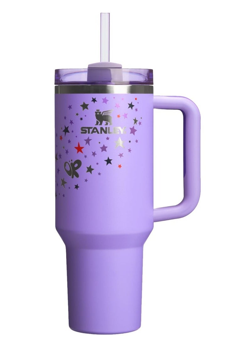 Stanley Stainless Steel Vacuum Insulated Tumbler with Lid and Straw for Water, Iced Tea or Coffee, Smoothie and More, 40Ounce Stainless Steel,Purple With Star - Image 2