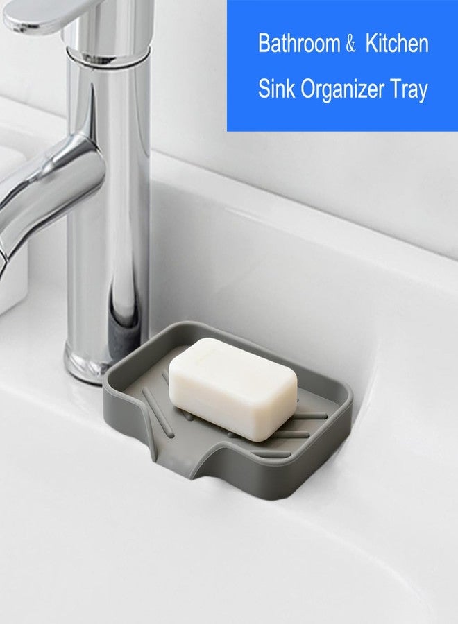 Metopets Silicone Soap Dish with Drain Spout, Soap Dispenser Holder for Shower Bathroom, Sponge Tray for Kitchen Sink (Grey, 4.7" x 3.6") - Image 3