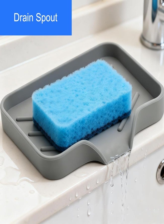 Metopets Silicone Soap Dish with Drain Spout, Soap Dispenser Holder for Shower Bathroom, Sponge Tray for Kitchen Sink (Grey, 4.7" x 3.6") - Image 2