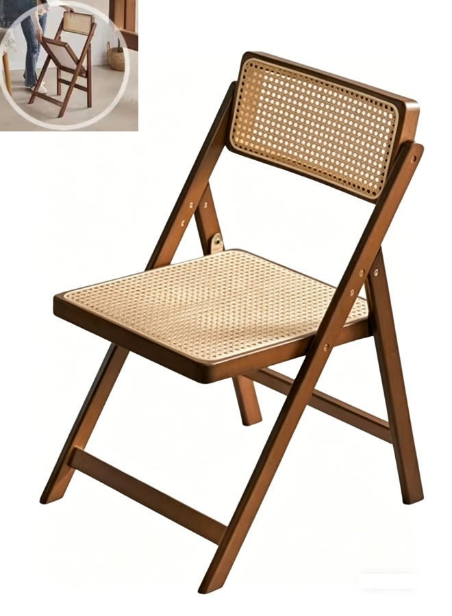 Bukela Wooden Rattan Folding Chairs Portable Save Space Kitchen Dining Chair for Balcony Living Room - Image 1
