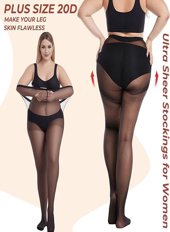 Buauty جوارب شفافة بمقاسات كبيرة للنساء من Buauty، جوارب طويلة سوداء عالية الخصر 20D للنساء، جوارب ضاغطة مقاومة (زوج واحد) - Image 4