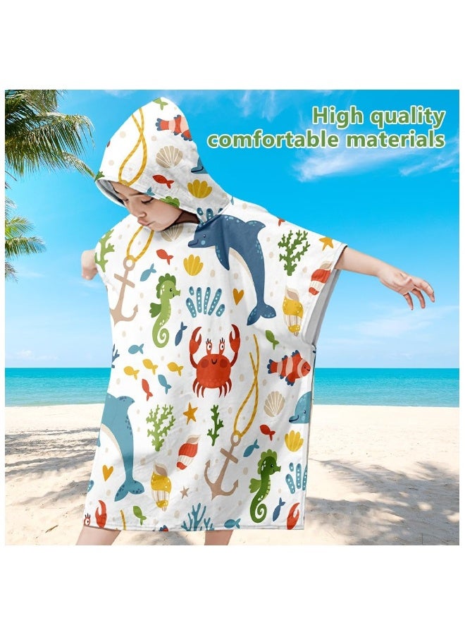 Hooded Poncho Towels for Kids, Beach Towel Poncho for Children Baby Kids Toddler, 75 x 65cm Microfibre Swimming Beach Bath Towel with Sea Animals, Swimming Beach Toweling Robe for Girls Boys  - Image 4