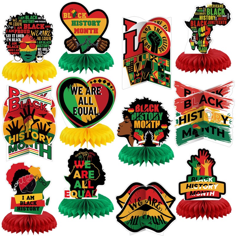 Pickmesh 12 Pieces Black History Month Party Decorations 3D Black History Honeycomb Centerpieces Table Decor African American BHM Festival Decorations Table Toppers for Party Supplies - Image 3