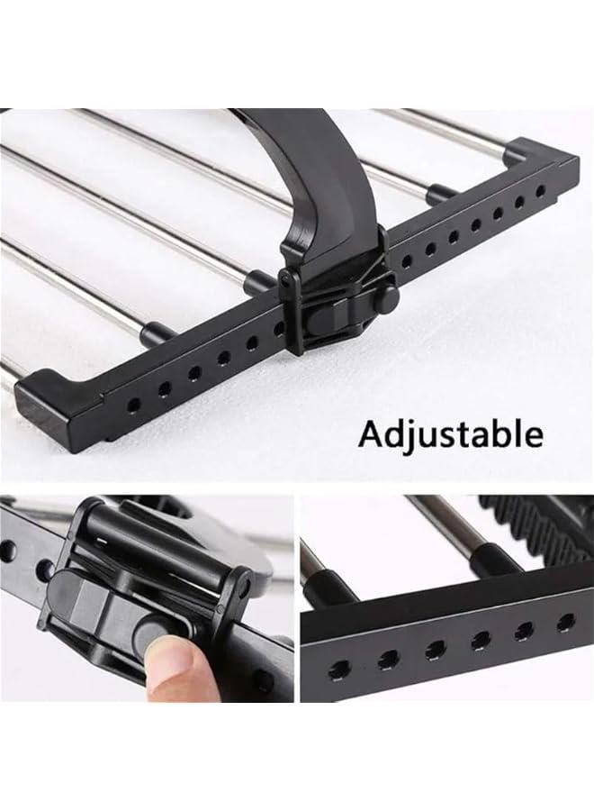 هوكور رف تجفيف ملابس محمول، حامل  قابل للتمدد، مشابك للجوارب ومشابك  التيشرتات، رف غسيل للشرفة وعتبة النافذة، رف قابل للطي للاستخدام الداخلي والخارجي، أسود - Image 4