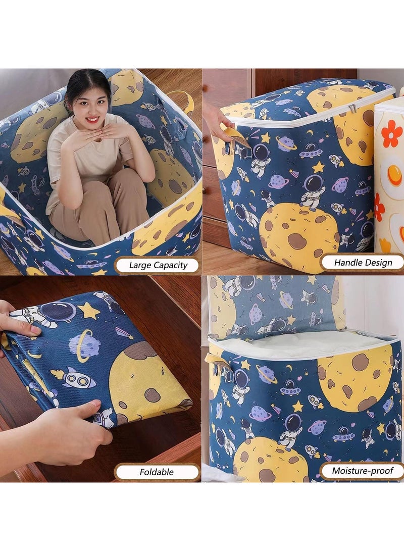 AUTOYSUR 140L Large Storage Bags Clothes Storage Bins Foldable Closet Organizers Storage Containers with Zippers and Handles for Clothing Blanket Comforters Bed Sheets Pillows Toys (Astronaut 140L)  - Image 4