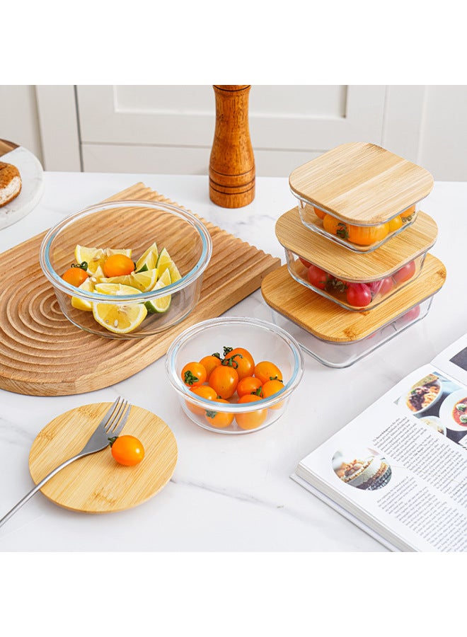 Bamboo And Wood Lid Preservation Box Set Gift Glass Lunch Box Special Preservation Bowl For Microwave Oven Food Grade Meal Lunch Box-Specifications:Bamboo Round 1300ml  - Image 3