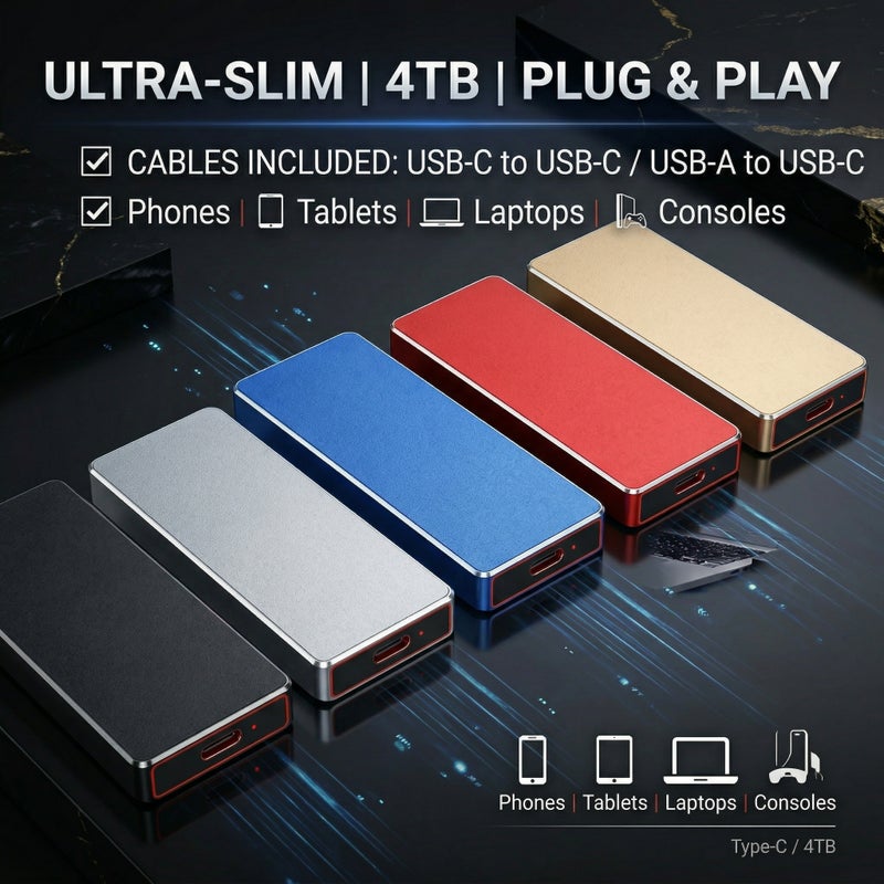 4TB External Portable Solid State Drive High Speed SSD USB 3.1 Large Capacity Compatible with Phones and Computers Durable Lightweight Metal Body for Travel Office Study Photo Video File Backup and Game Expansion - Image 5