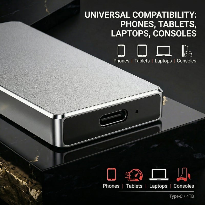 4TB External Portable Solid State Drive High Speed SSD USB 3.1 Large Capacity Compatible with Phones and Computers Durable Lightweight Metal Body for Travel Office Study Photo Video File Backup and Game Expansion - Image 4
